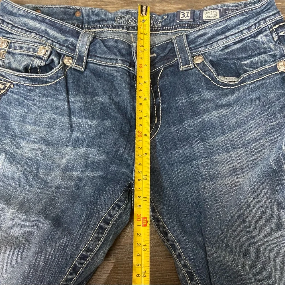 Miss Me Dark Blue Straight Leg Jeans Dark wash Jewled Distressed - Picture 6 of 9